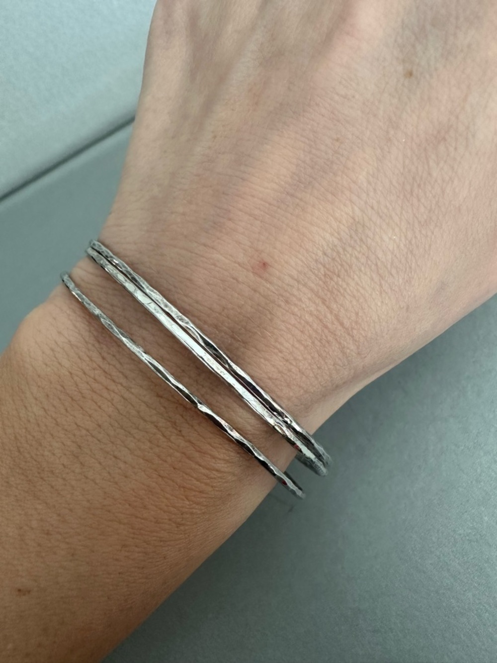 Set of 3 Sterling Silver Hammered Bangle Bracelets